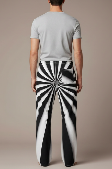 Pantalon Parachute Rayé Noir Blanc Ample Cordon - Imprimé Molleton - vue 2
