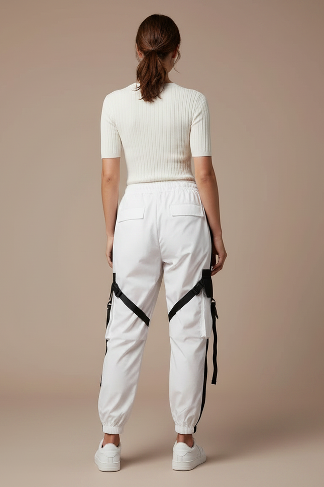Pantalon Parachute Blanc Cargo Techwear Femme Streetwear - Polyester - vue 2