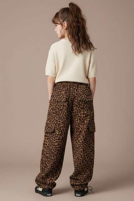 Pantalon Parachute Léopard Ample Cargo Fille Tendance - Imprimé Molleton - vue 2