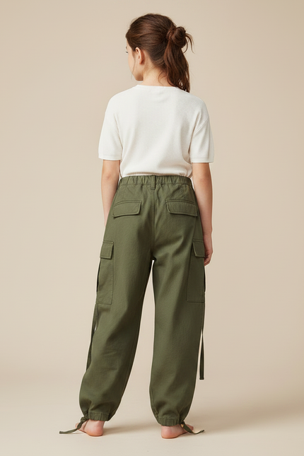 Pantalon Parachute Kaki Cargo Ample Multipoches Coton - vue 2