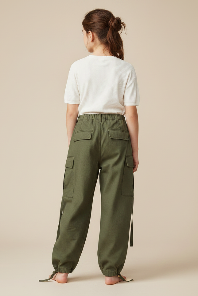 Pantalon Parachute Kaki Cargo Ample Multipoches Coton - vue 2