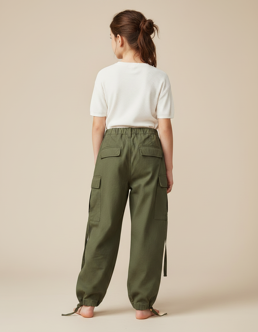 Pantalon Parachute Kaki Cargo Ample Multipoches Coton - vue 2
