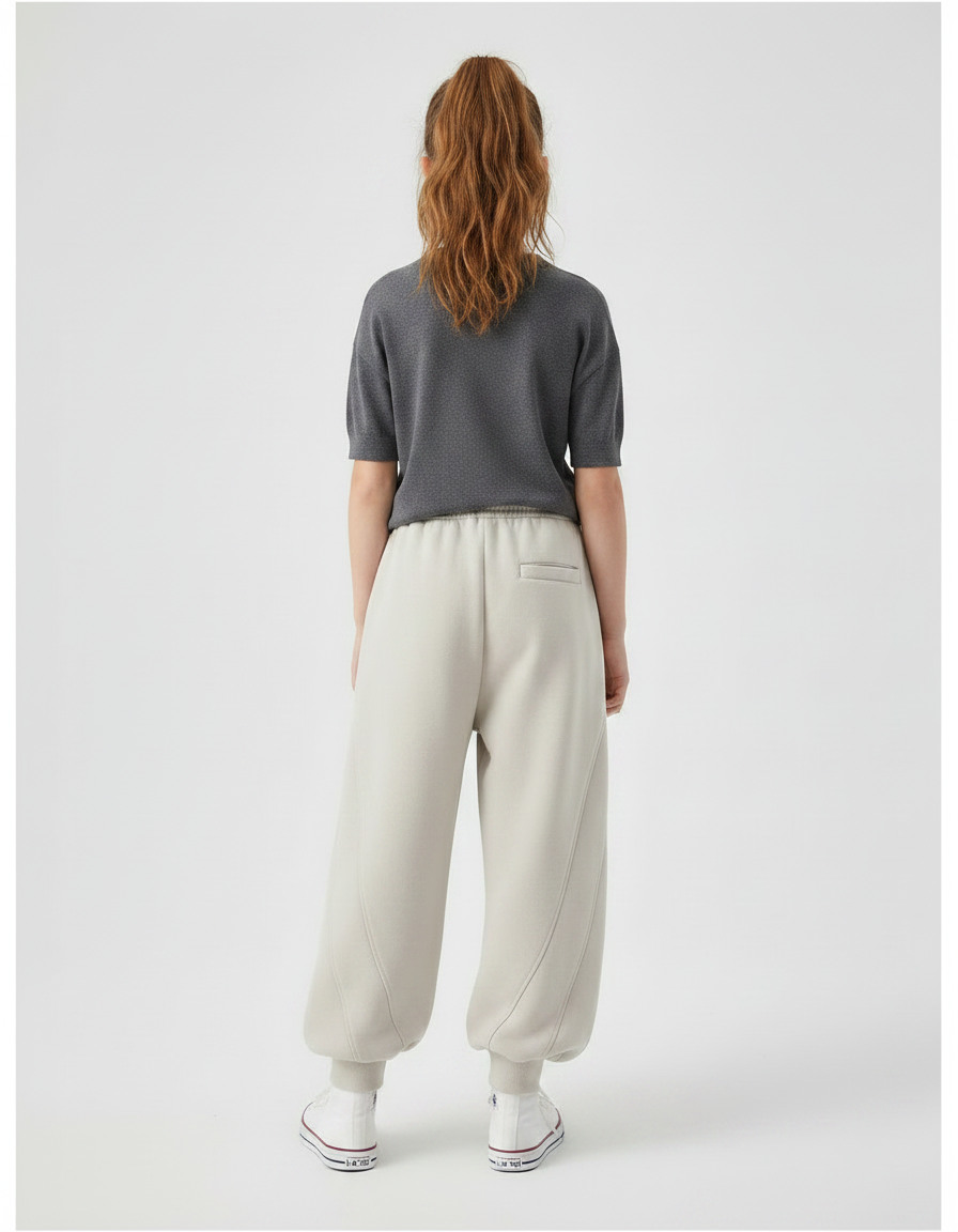 Pantalon Parachute Beige Ample Coton Confortable Fille - Molleton - vue 2