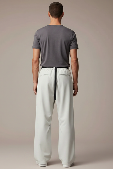 Pantalon Parachute Blanc Cassé Ample Décontracté Ceinture Homme - Polyester - vue 2