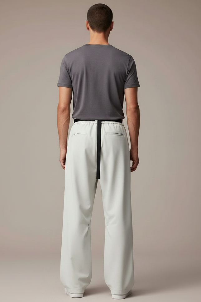 Pantalon Parachute Blanc Cassé Ample Décontracté Ceinture Homme - Polyester - vue 2