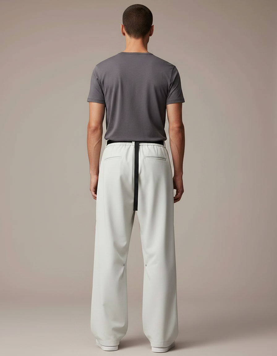 Pantalon Parachute Blanc Cassé Ample Décontracté Ceinture Homme - Polyester - vue 2