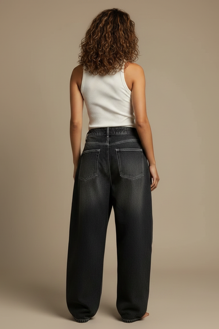 Pantalon Parachute Noir Délavé Ample Denim Y2K - Gris Jean - vue 2