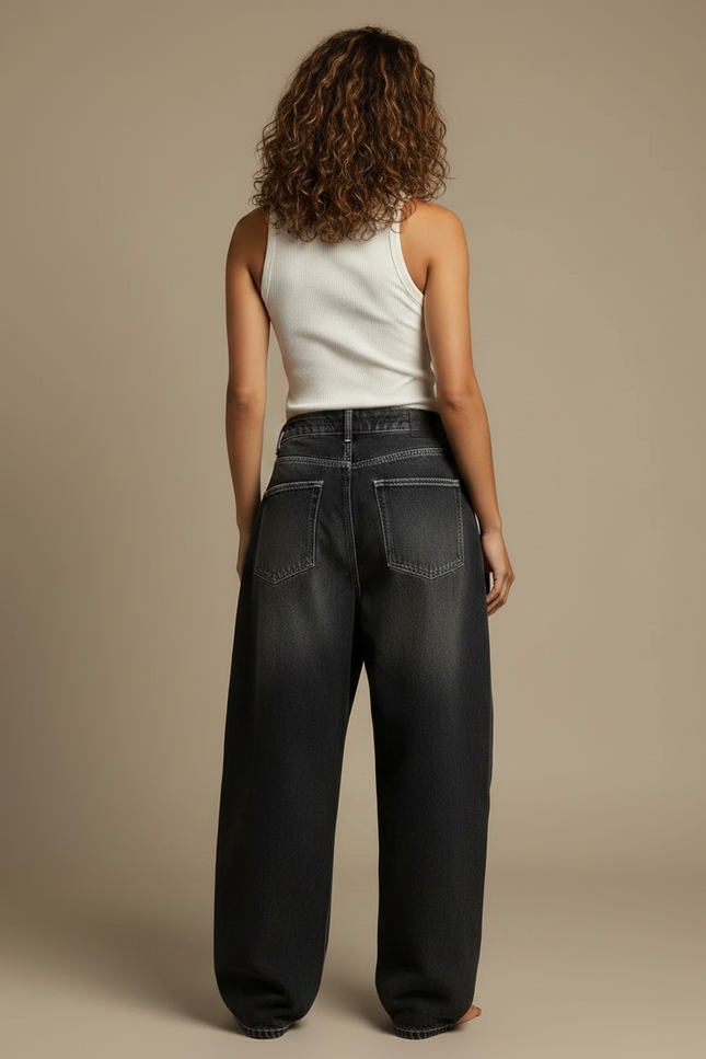 Pantalon Parachute Noir Délavé Ample Denim Y2K - Gris Jean - vue 2