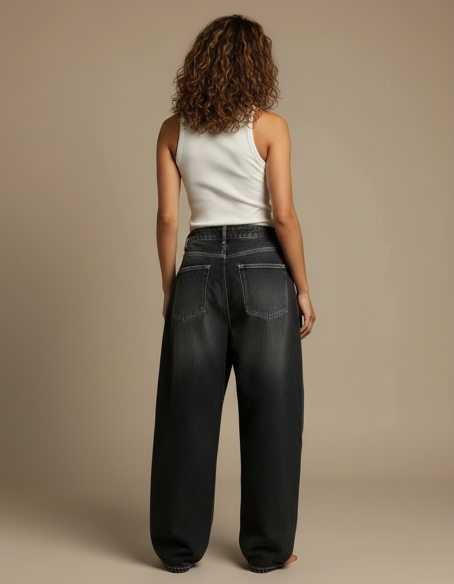 Pantalon Parachute Noir Délavé Ample Denim Y2K - Gris Jean - vue 2
