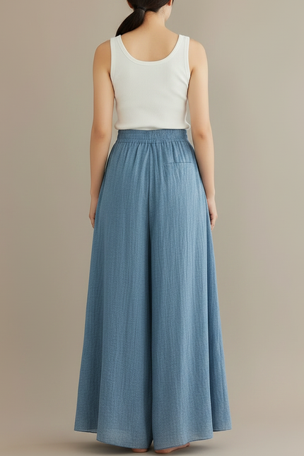 Pantalon Parachute Bleu Ciel Ample Lin Fluide - vue 2