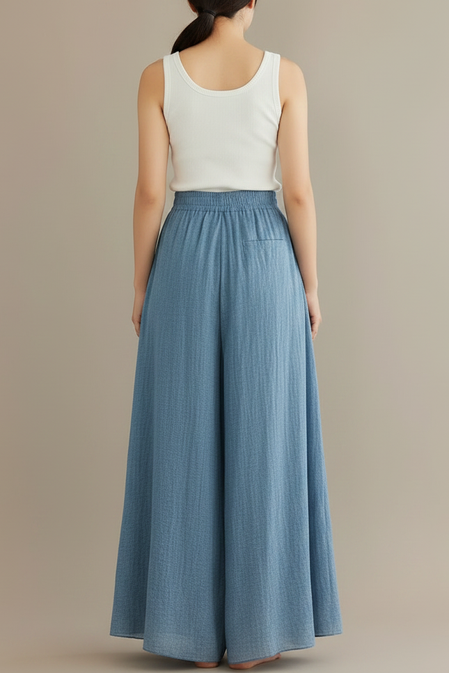 Pantalon Parachute Bleu Ciel Ample Lin Fluide - vue 2