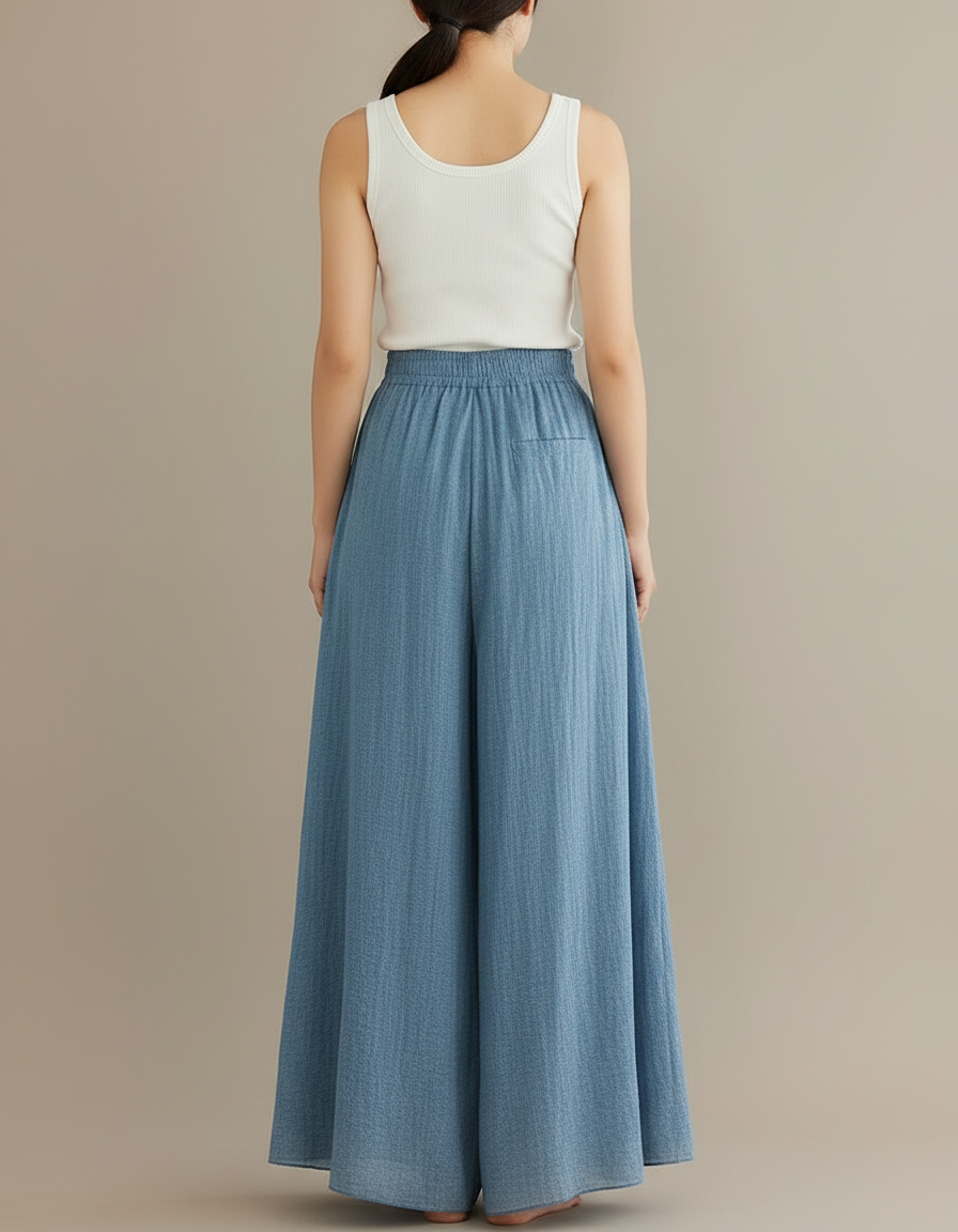 Pantalon Parachute Bleu Ciel Ample Lin Fluide - vue 2