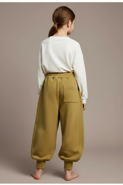 Pantalon Parachute Kaki Ample Molletonné Épais Fille - vue 2