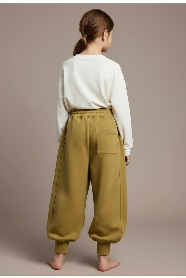 Pantalon Parachute Kaki Ample Molletonné Épais Fille - vue 2