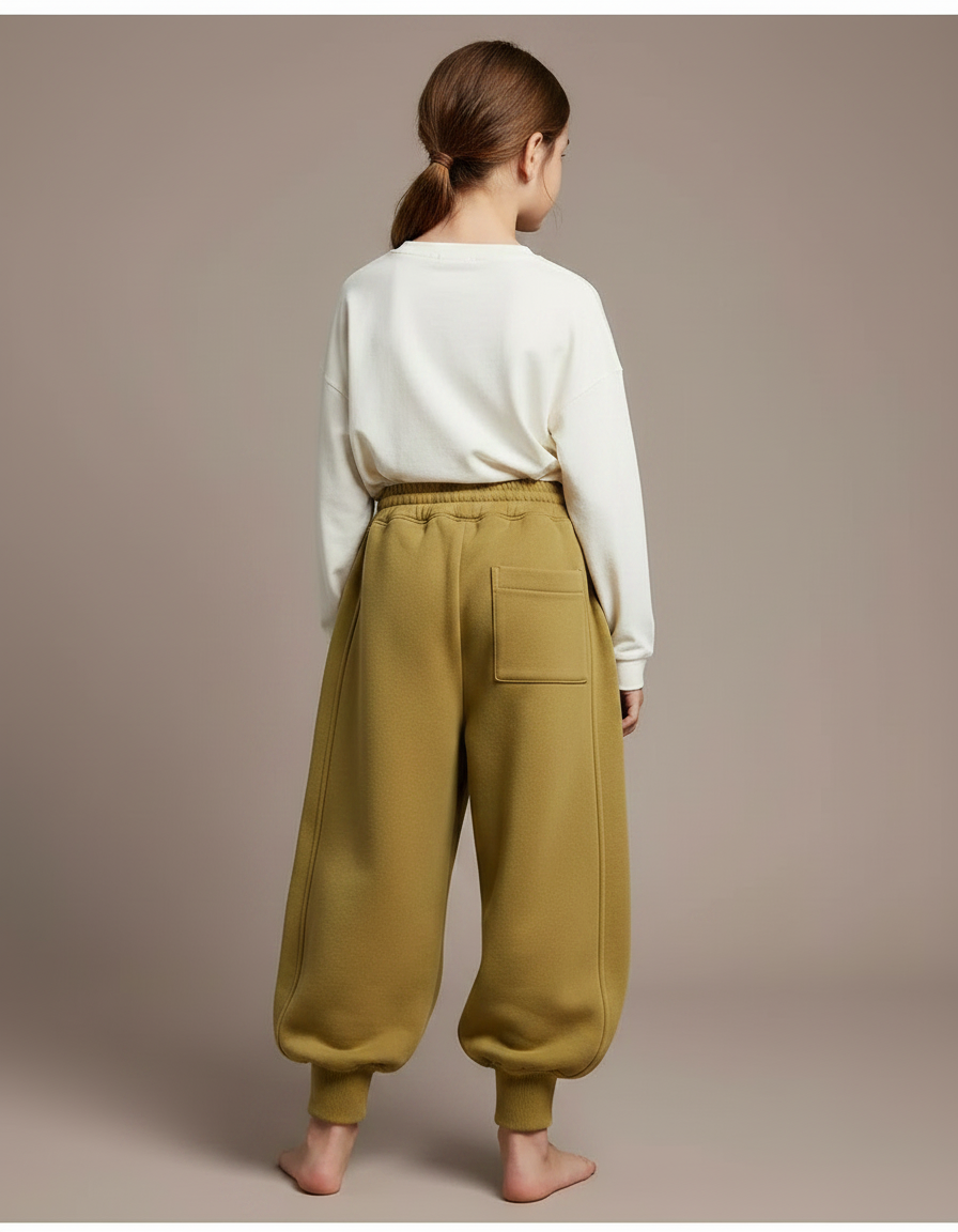 Pantalon Parachute Kaki Ample Molletonné Épais Fille - vue 2