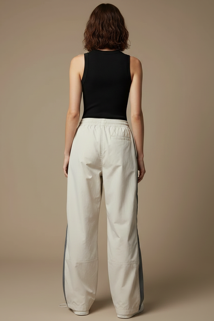 Pantalon Parachute Beige Ample Cargo Streetwear Femme - Polyester - vue 2