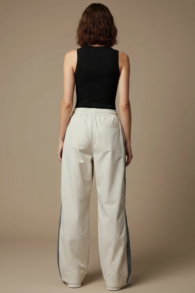 Pantalon Parachute Beige Ample Cargo Streetwear Femme - Polyester - vue 2