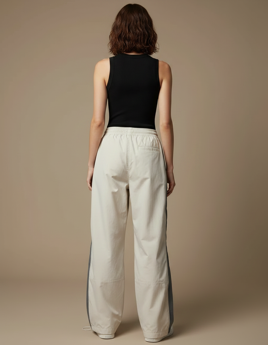 Pantalon Parachute Beige Ample Cargo Streetwear Femme - Polyester - vue 2