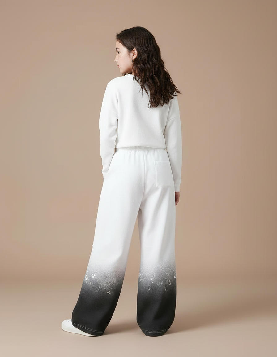 Pantalon Parachute Blanc Dégradé Paillettes Ample Fille - Multicolore Molleton - vue 2
