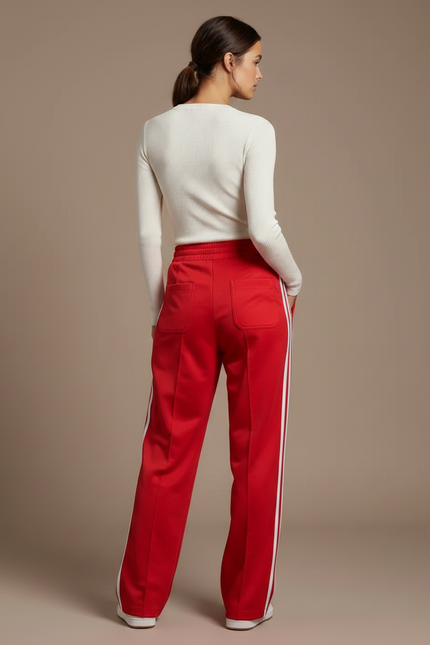 Pantalon Parachute Rouge Large Rayures Sport Femme - Polyester - vue 2