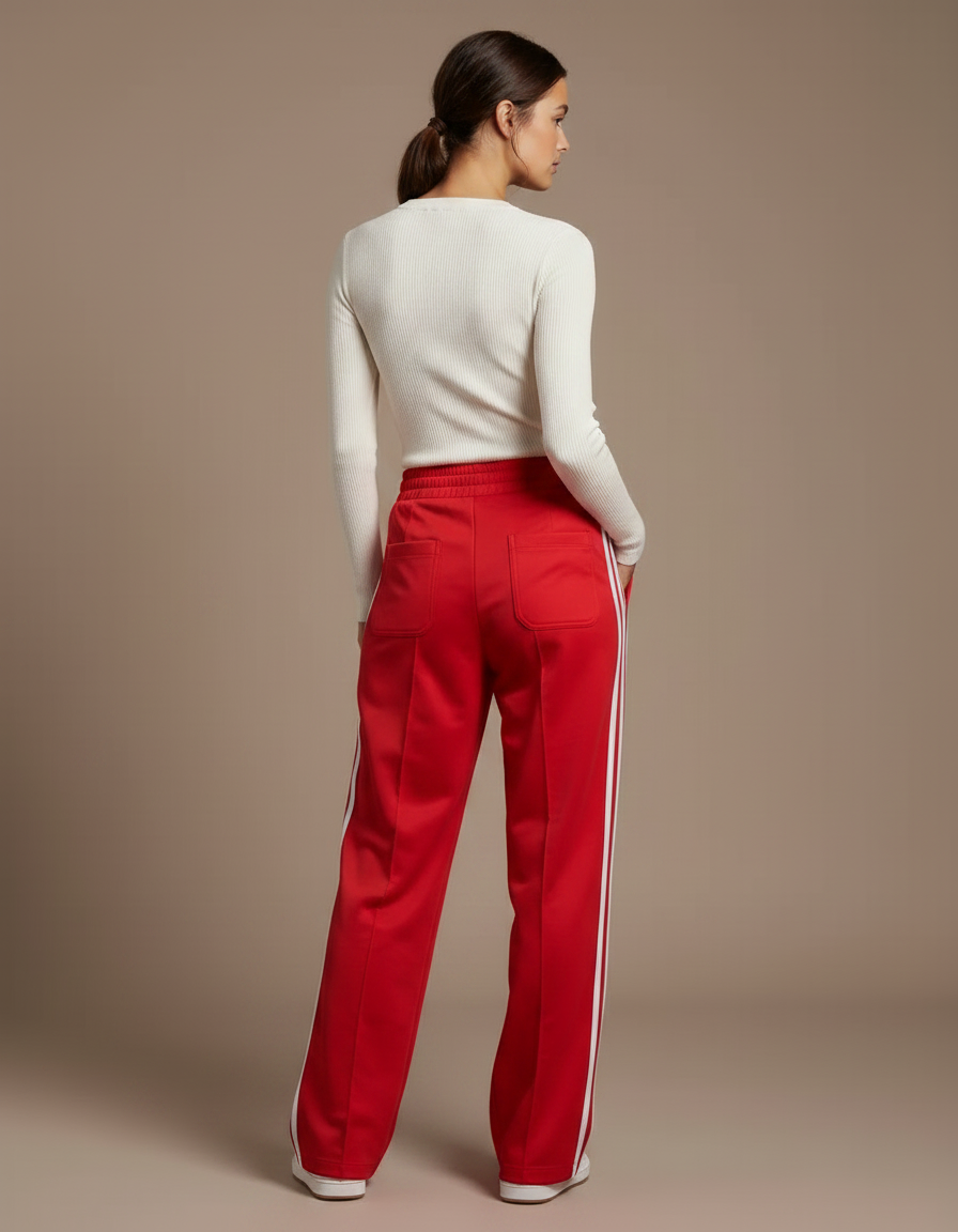 Pantalon Parachute Rouge Large Rayures Sport Femme - Polyester - vue 2