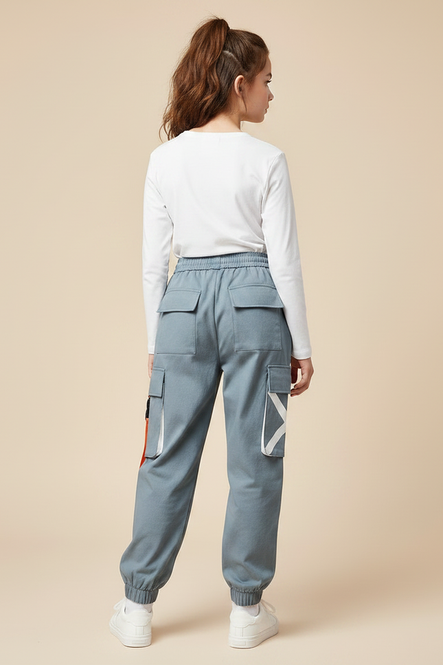Pantalon Parachute Gris Imprimé Cargo Streetwear Ample - Molleton - vue 2