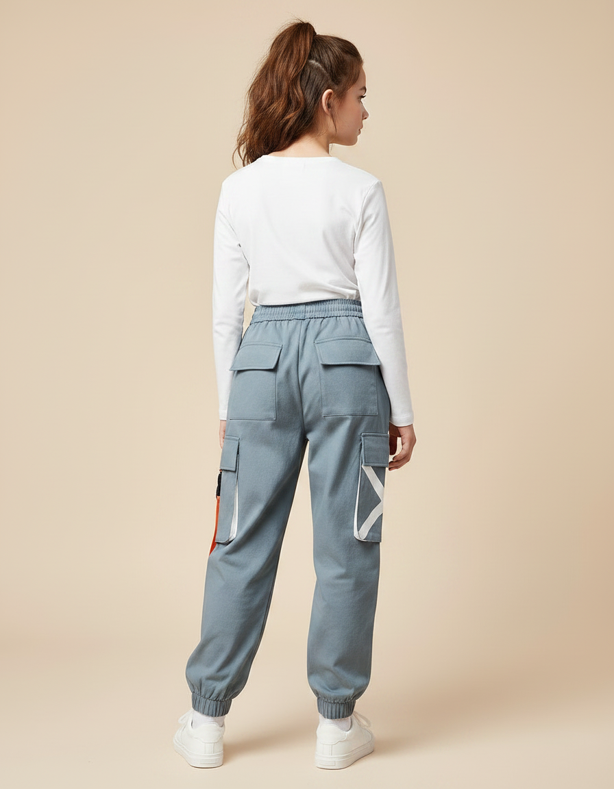Pantalon Parachute Gris Imprimé Cargo Streetwear Ample - Molleton - vue 2