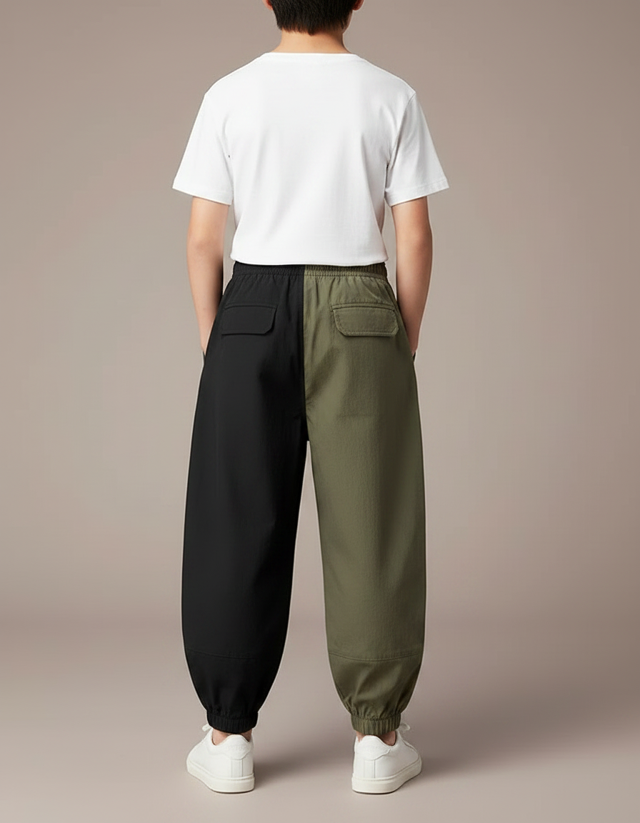 Pantalon Parachute Bicolore Cargo Ample Garçon Urbain - Multicolore Polyester - vue 2