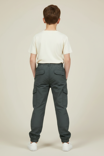 Pantalon Parachute Gris Cargo Ample Enfant Décontracté - Kaki Polyester - vue 2