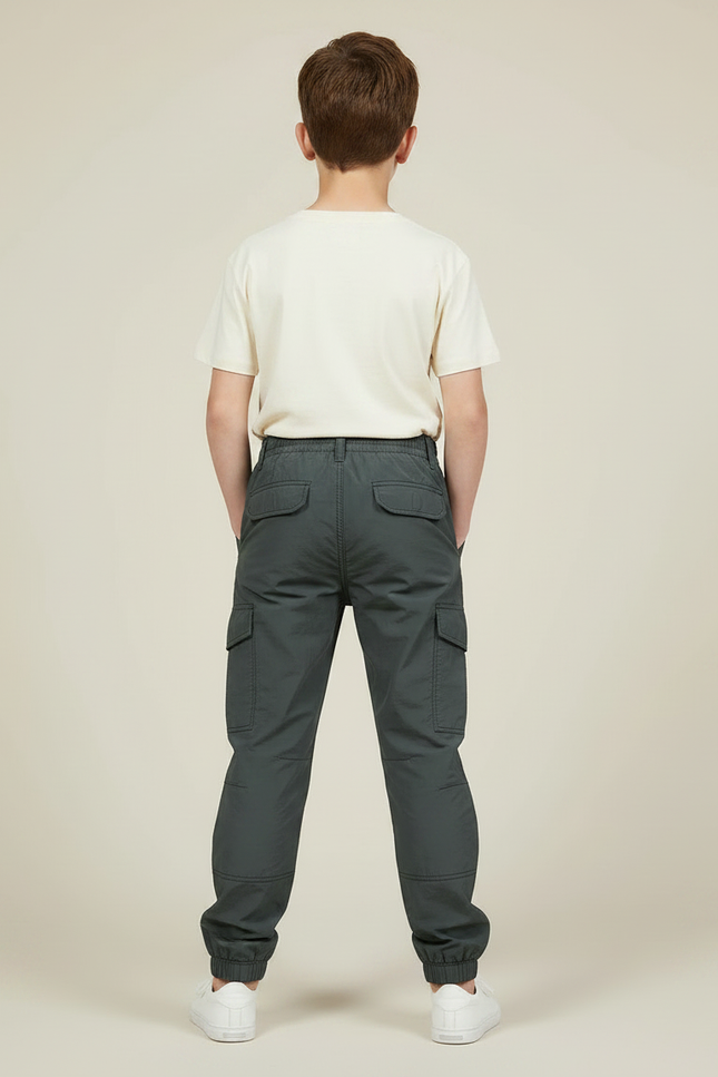 Pantalon Parachute Gris Cargo Ample Enfant Décontracté - Kaki Polyester - vue 2
