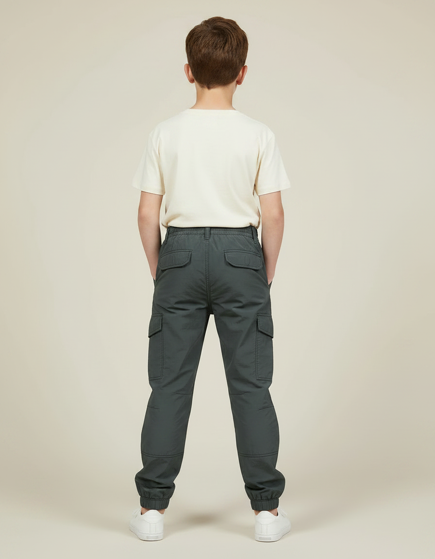 Pantalon Parachute Gris Cargo Ample Enfant Décontracté - Kaki Polyester - vue 2