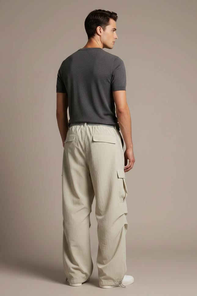 Pantalon Parachute Beige Ample Cargo Homme Décontracté - Polyester - vue 2