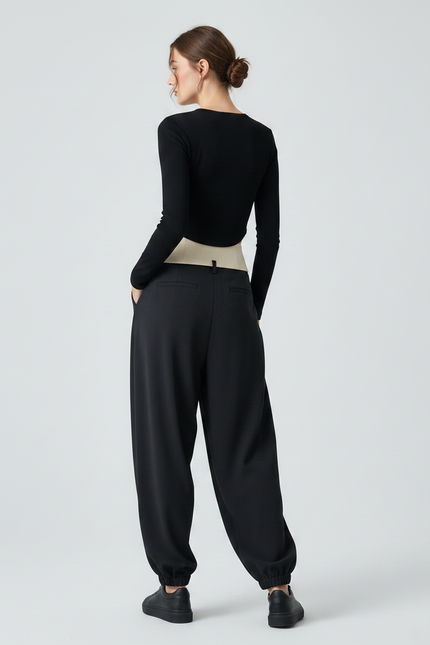 Pantalon Parachute Noir Fluide Drapé Taille Haute - Polyester - vue 2