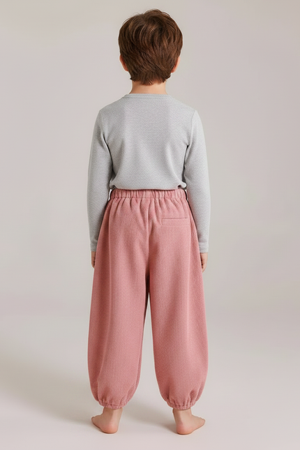 Pantalon Parachute Rose Côtelé Ample Élastiqué Enfant - Cordé - vue 2
