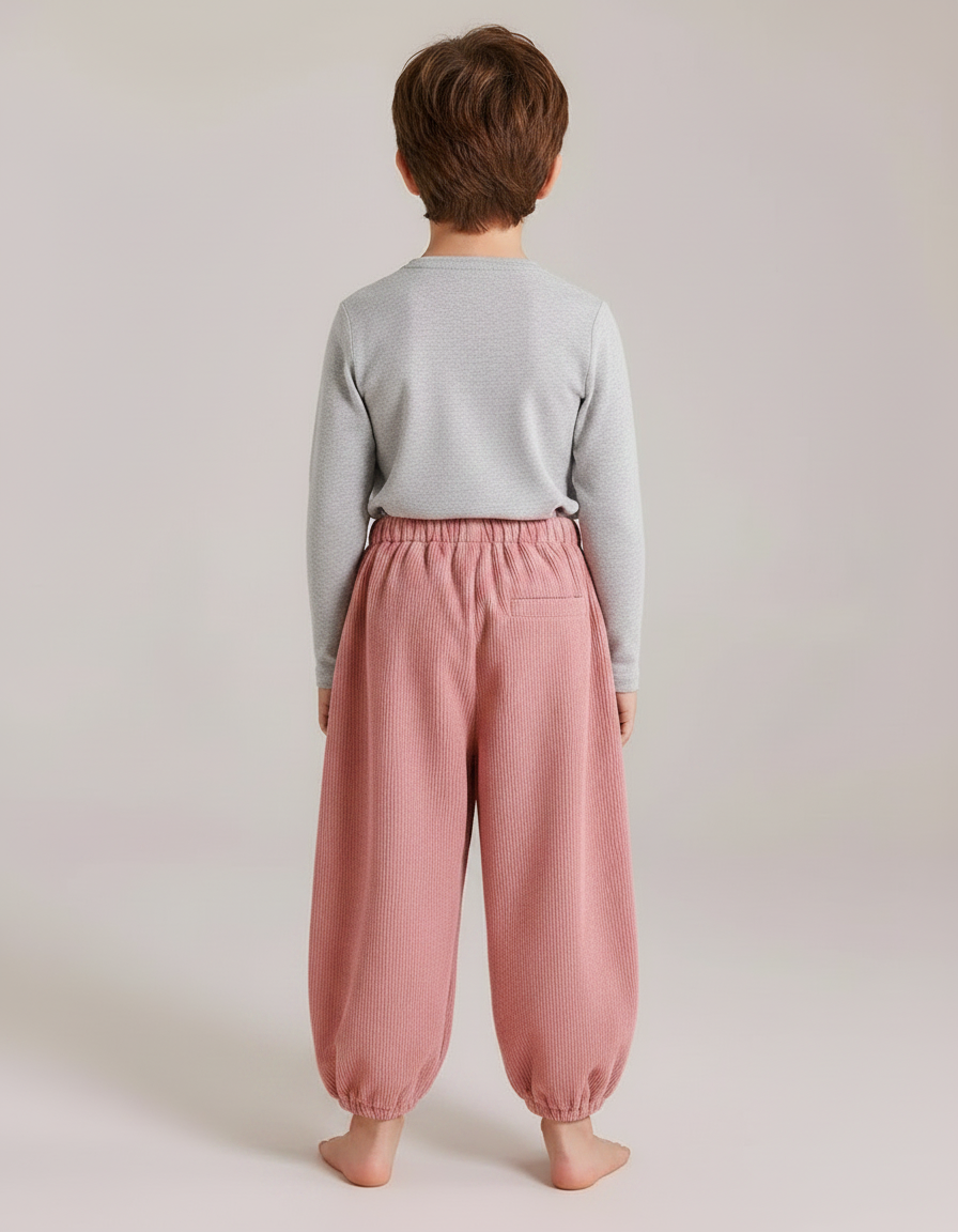 Pantalon Parachute Rose Côtelé Ample Élastiqué Enfant - Cordé - vue 2