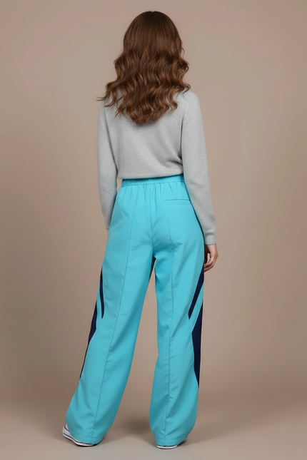 Pantalon Parachute Turquoise Ample Rayures Sport Fille - Bleu Polyester - vue 2