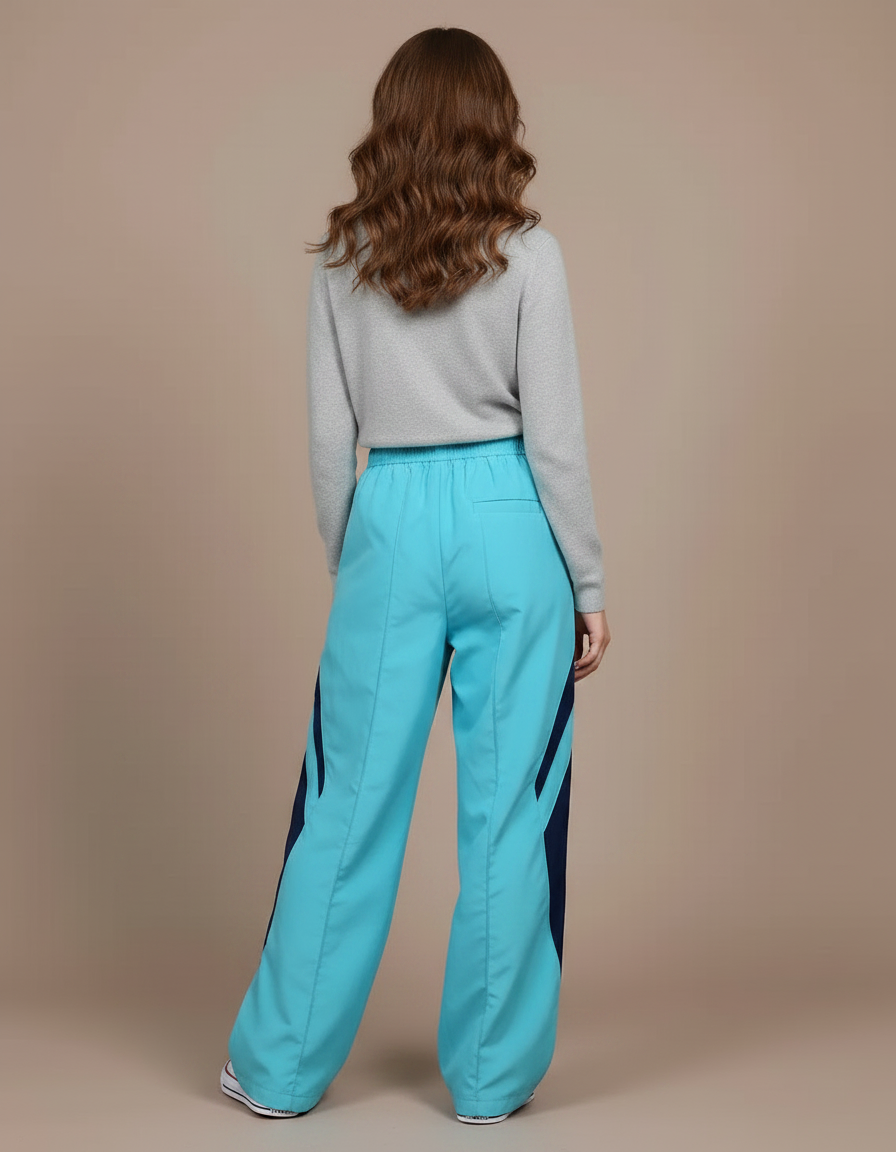 Pantalon Parachute Turquoise Ample Rayures Sport Fille - Bleu Polyester - vue 2