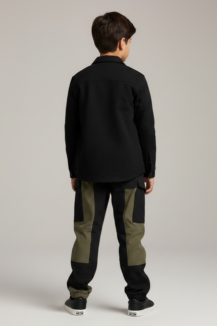 Pantalon Parachute Bicolore Ample Décontracté Enfant Kaki Noir - Multicolore Toile - vue 2