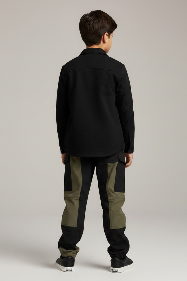 Pantalon Parachute Bicolore Ample Décontracté Enfant Kaki Noir - Multicolore Toile - vue 2