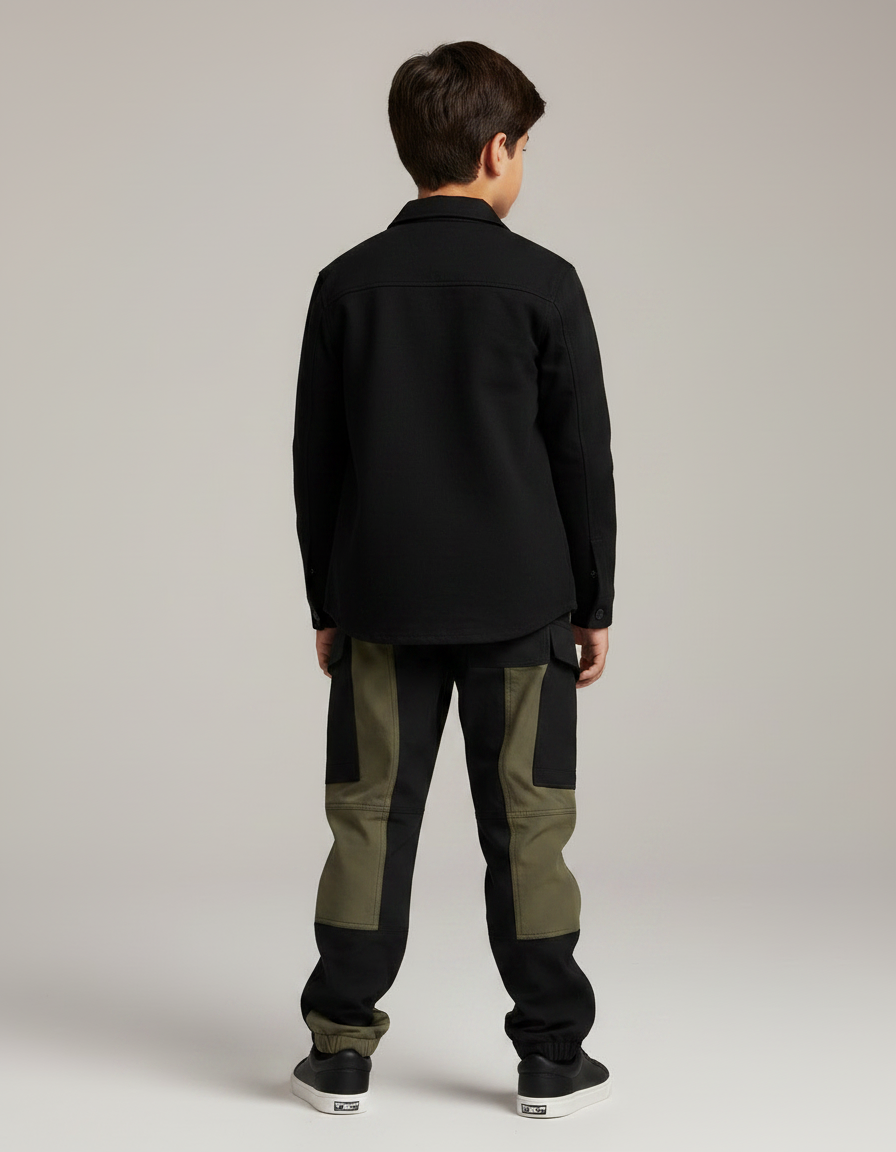 Pantalon Parachute Bicolore Ample Décontracté Enfant Kaki Noir - Multicolore Toile - vue 2