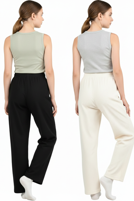 Pantalon Parachute Côtelé Ample Confortable Fille Décontracté - Noir Cordé - vue 2
