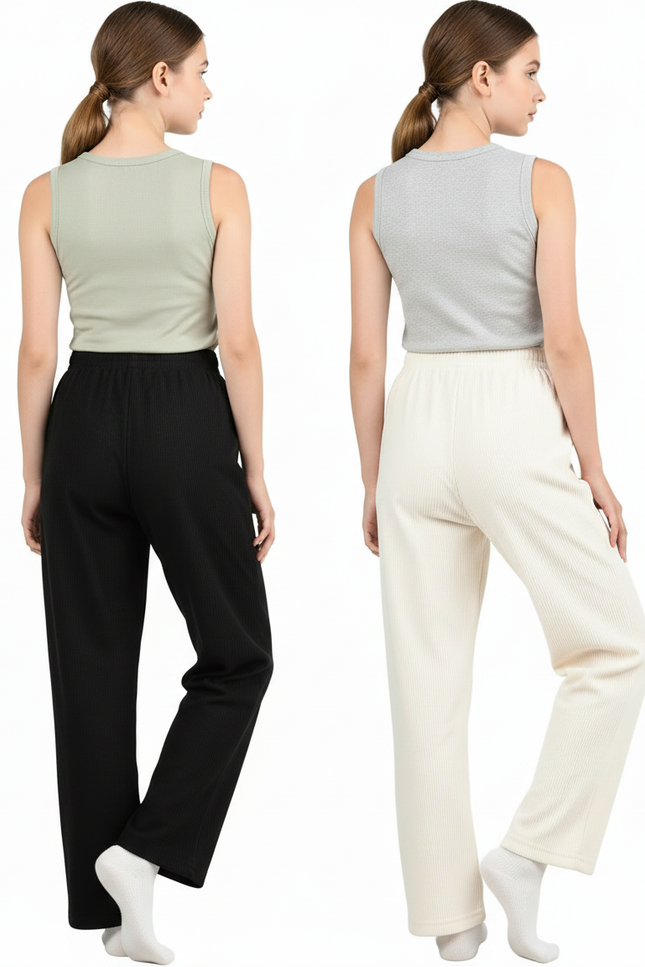Pantalon Parachute Côtelé Ample Confortable Fille Décontracté - Noir Cordé - vue 2