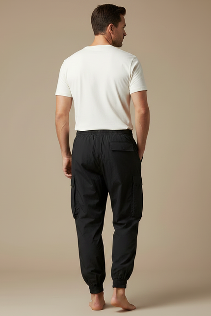 Pantalon Parachute Noir Cargo Cordon Ample Homme - Polyester - vue 2