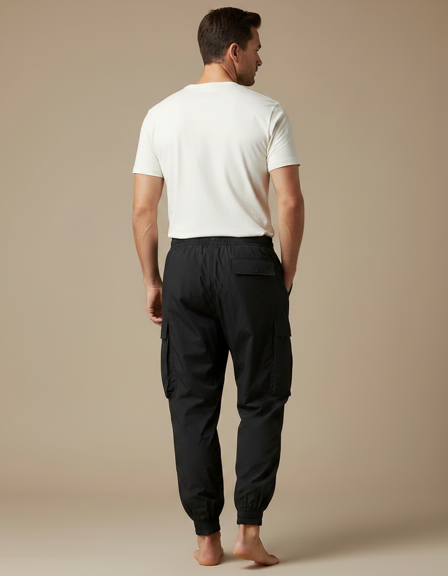 Pantalon Parachute Noir Cargo Cordon Ample Homme - Polyester - vue 2
