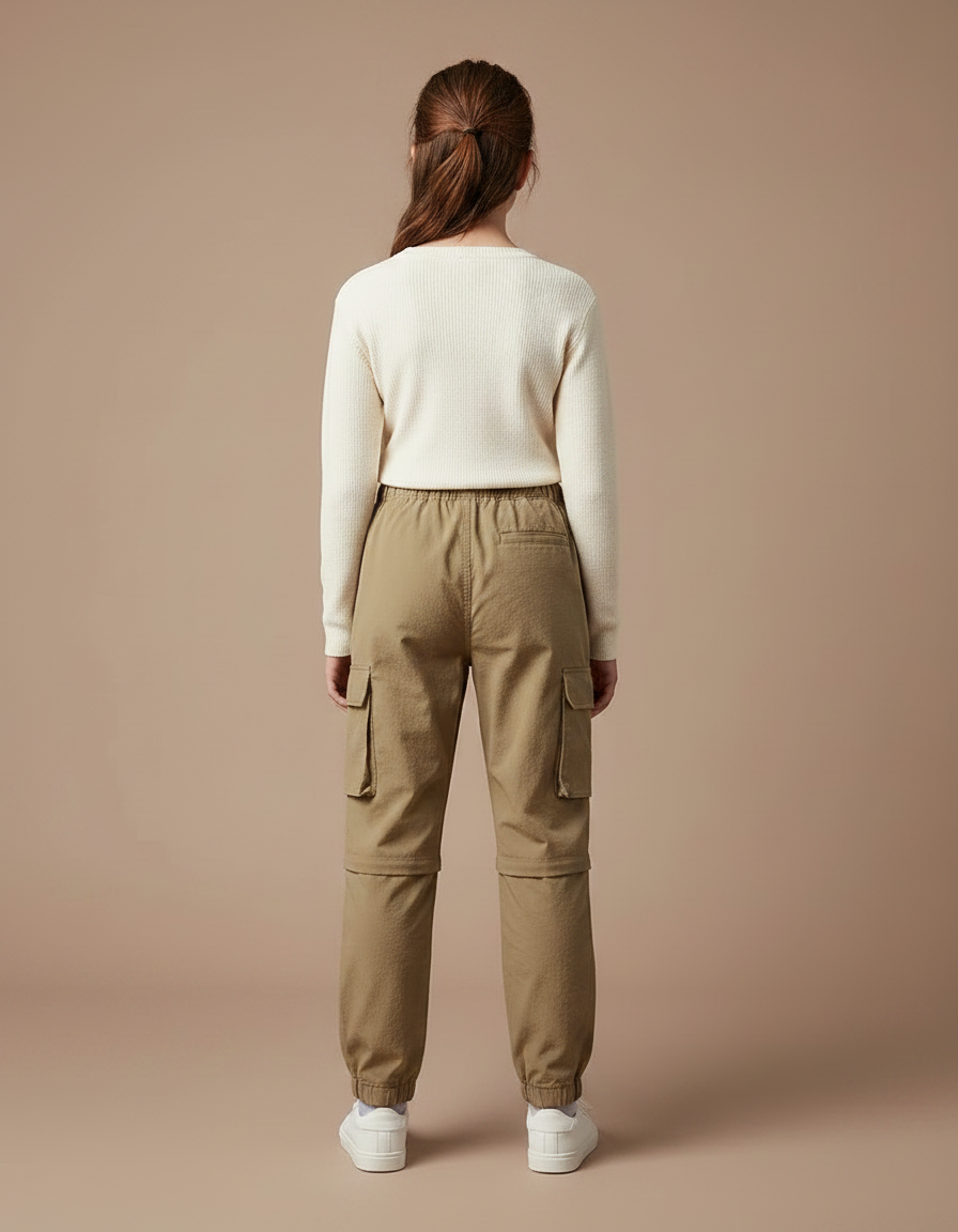 Pantalon Parachute Kaki Cargo Enfant Ample Coton - Toile - vue 2