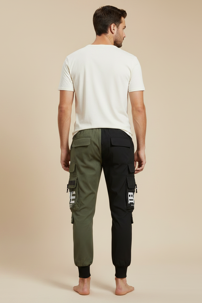 Pantalon Parachute Bicolore Imprimé Streetwear Homme - Multicolore Toile - vue 2
