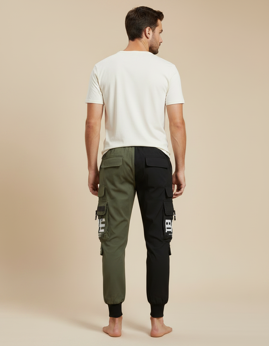Pantalon Parachute Bicolore Imprimé Streetwear Homme - Multicolore Toile - vue 2