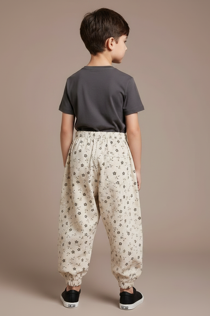 Pantalon Parachute Beige Côtelé Fleuri Ample Enfant - Cordé - vue 2