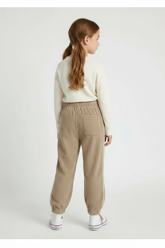 Pantalon Parachute Beige Côtelé Lettre C Enfant - Cordé - vue 2
