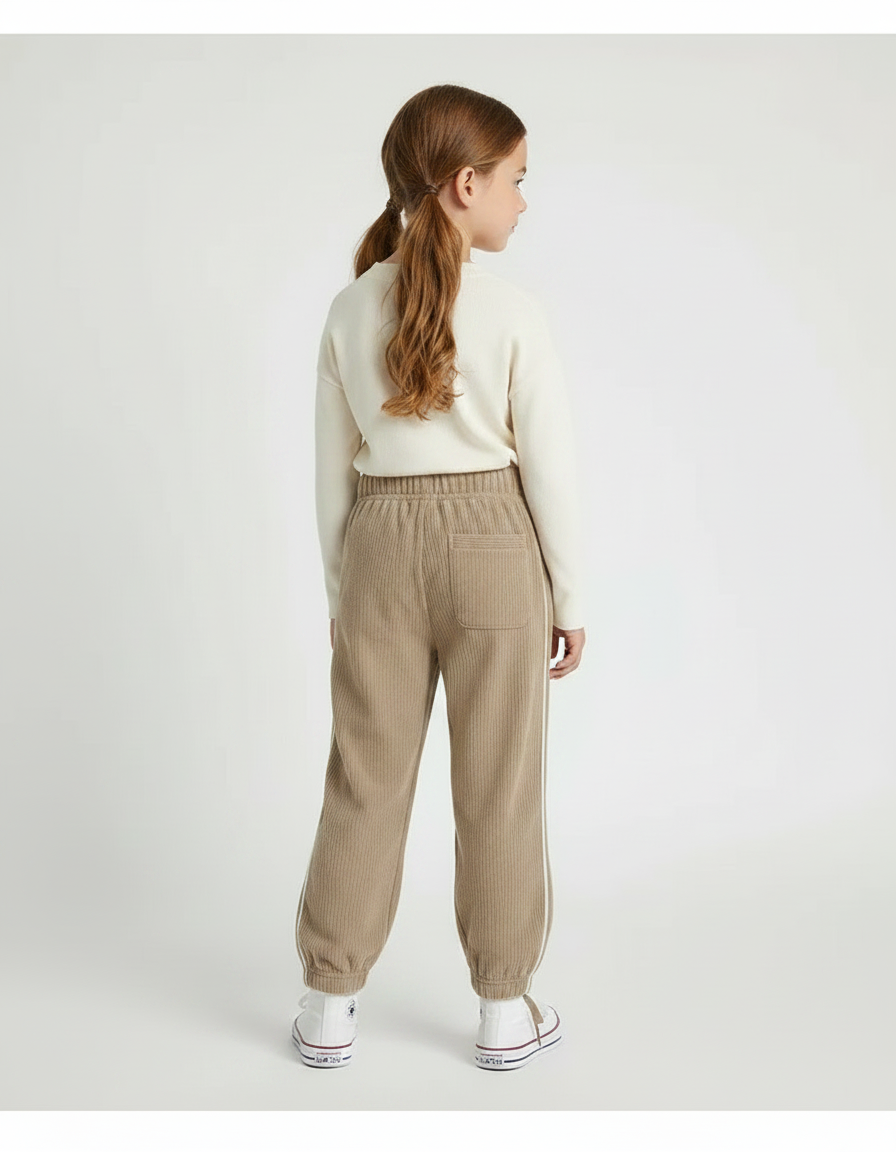 Pantalon Parachute Beige Côtelé Lettre C Enfant - Cordé - vue 2